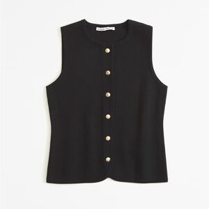 Abercrombie & Fitch Black Mara Vest Sleeveless Fitted Button Down Top